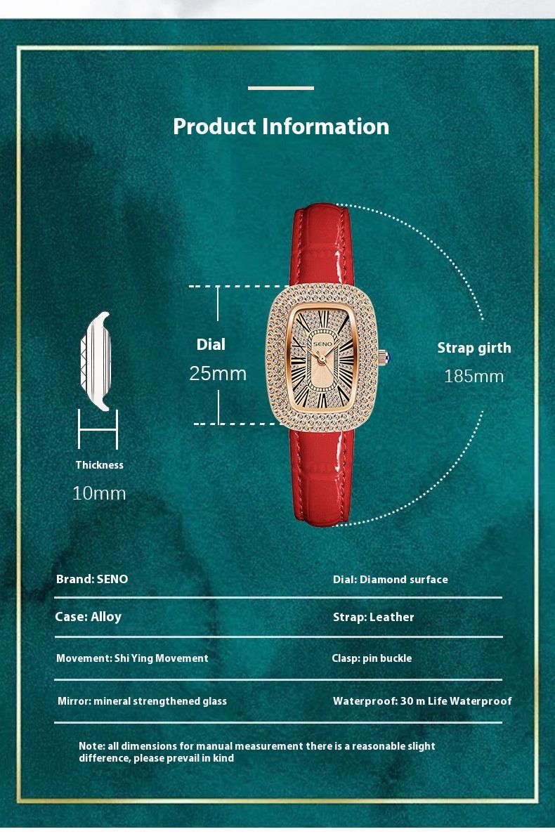 Green Band Live Fashion Square Small Dial with Diamond Waterproof Quartz Women's Watch_voghion.com