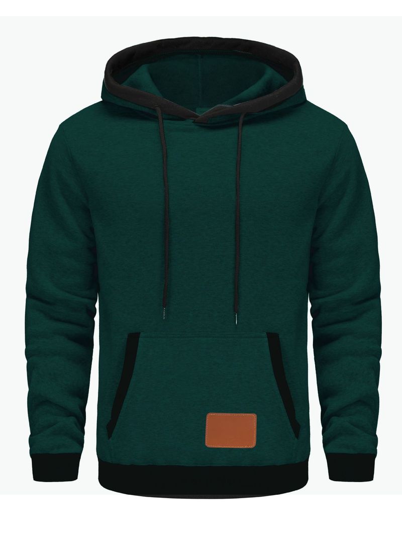 Új, menő férfi kapucnis pulóver, színes blokkokkal, sapkacímkével és menetes húzózsinórral._voghion.com