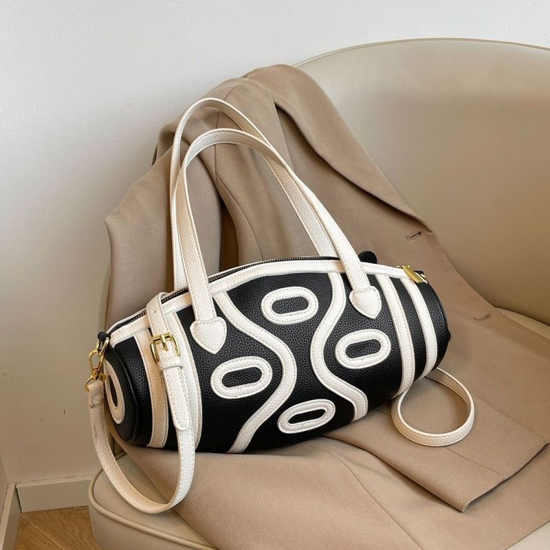 Tianzhu Women, borsa a tracolla in stile etnico, da donna, a tracolla singola per uscire, blocco di colore bianco e nero_voghion.com