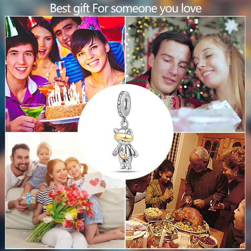 Gioielli da donna, accessori fai da te, bracciale in rame placcato argento 925, ciondolo a forma di orso con macchina da viaggio spaziale, perline_voghion.com