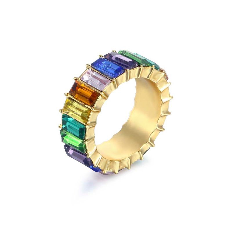 Vendita calda VG 6YM Elegante arcobaleno colorato cristallo eterno quadrato anello francese gioielli da sposa da donna all'ingrosso_voghion.com