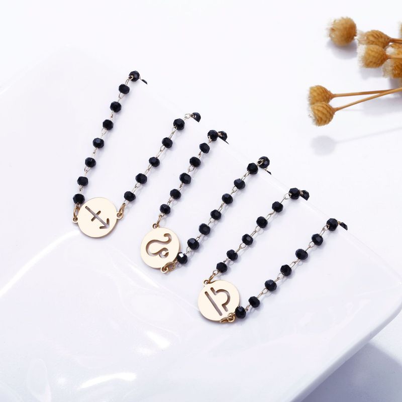 Bracciale in acciaio inossidabile con 12 costellazioni in stile coreano e cristalli neri_voghion.com