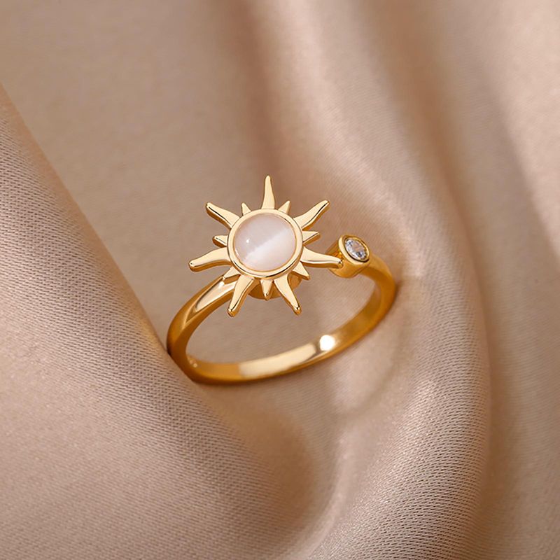 Na zalogi vrteči se sončni opal prstan za ženske iz nerjavečega jekla retro obesek nastavljiv odprt prstan nakit za zabavo najboljši prijatelj darilo bijoux_voghion.com