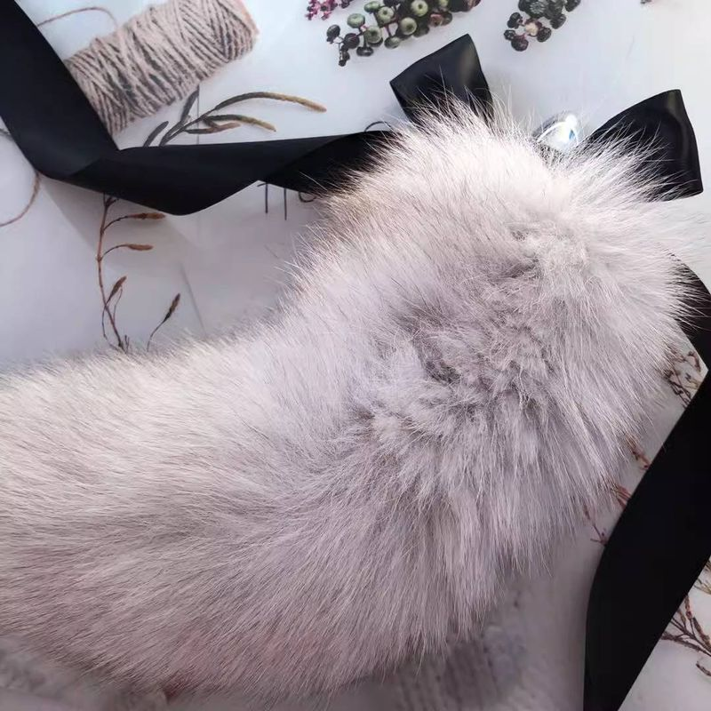 Giocattolo sessuale con coda di volpe in vera pelliccia, addestramento SM, plug anale rimovibile, piccolo, grigio, alternativa al cortile posteriore_voghion.com