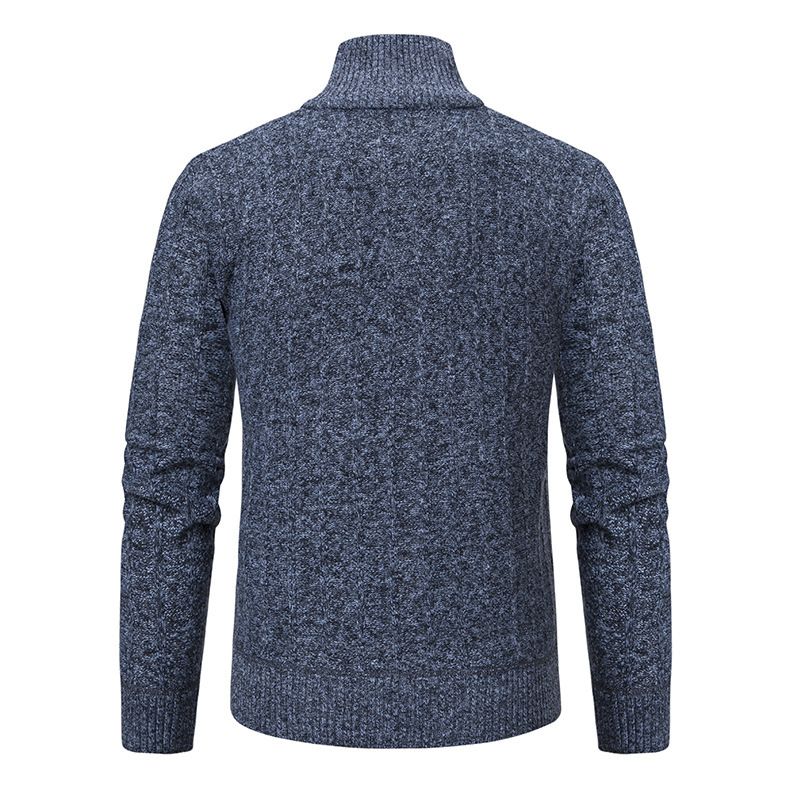Efterår vinter ny herre pullover med halv lynlås strikket med tyk fløjl og varm bundlinjetrøje_voghion.com