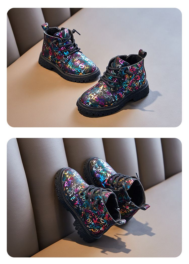 Chaussures pour enfants Chaussures pour filles Bottes courtes Martin pour enfants 2024 nouveau style tout match style printemps et automne bottes en coton noir princesse de style britannique_voghion.com