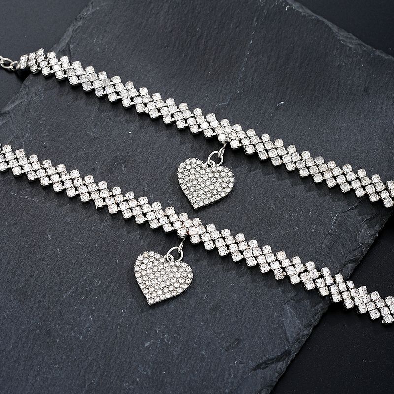 Heißverkauftes Full Beach Fashion Point Diamond Heart Fußkettchen Armband 2-teiliges Set_voghion.com