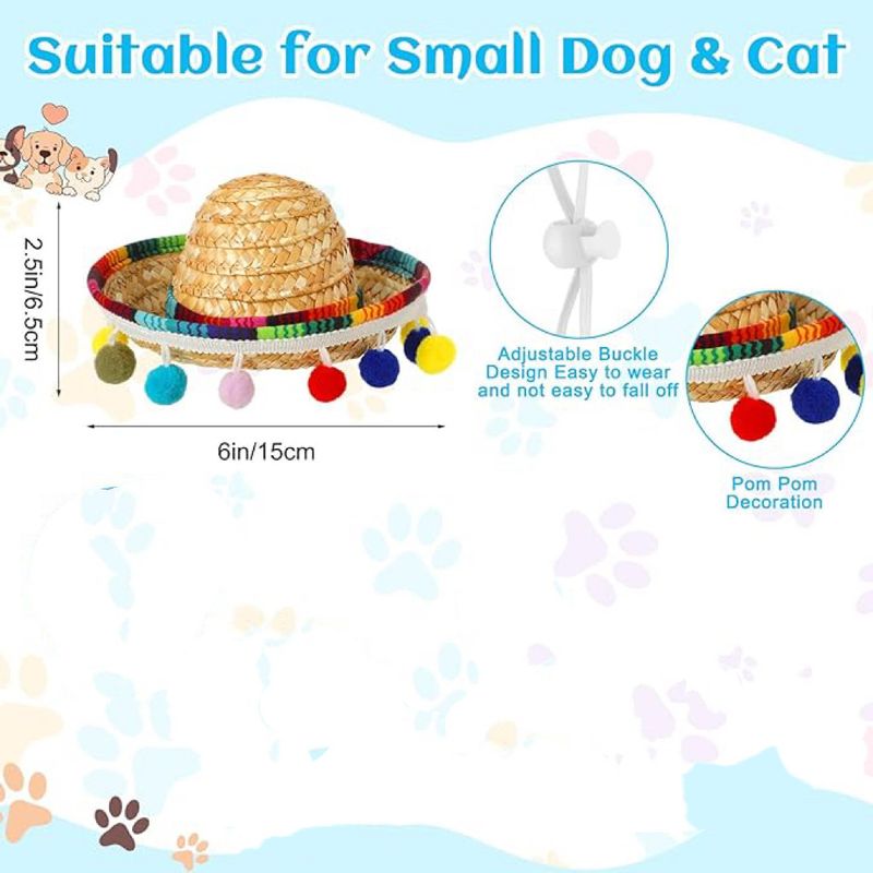 Pet Cat Straw Hat Hairball Bib 2-Piece Set Striped Colorful Triangle Scarf_voghion.com