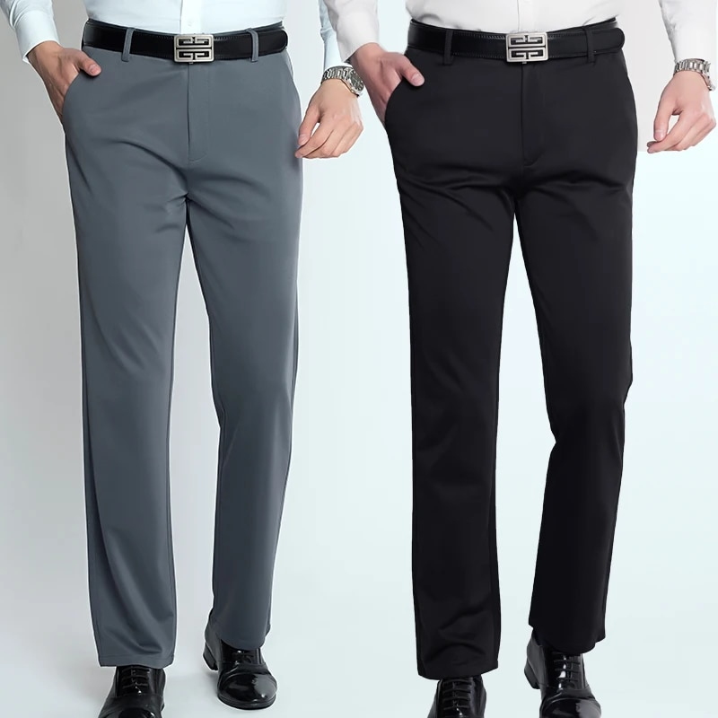 Summer Thin Fashion Business Casual Suit Long Men's Elastic Straight Sleeve Formal Pants Plus Size 28-40_voghion.com