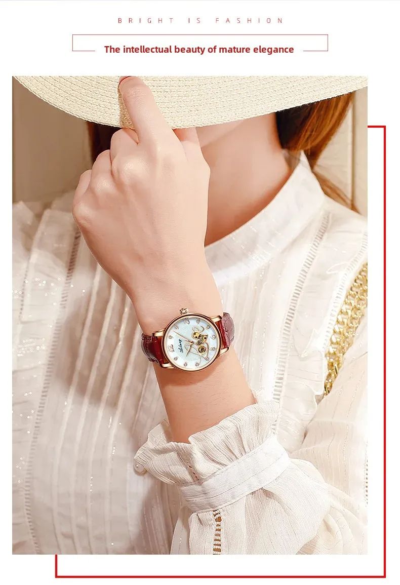 AILANG Brand Mechanical Women Watch Skeleton Automatic Wristwatch Mesh Leather Strap Waterproof Hollow Female Clock Reloj Mujer_voghion.com