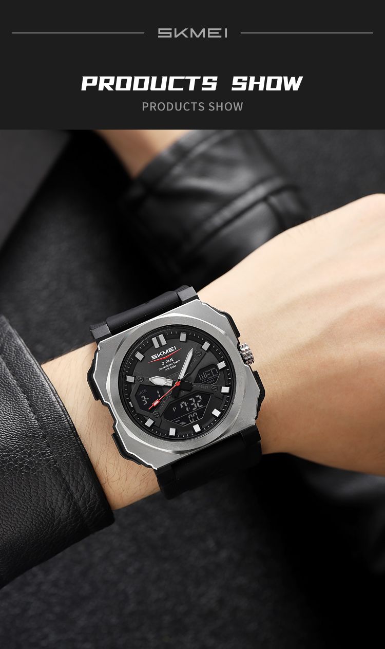 3Time Dual Display Digital LED Licht Elektronik Uhr Sport Quarz Uhren Für Männer Wasserdichte Armbanduhren_voghion.com