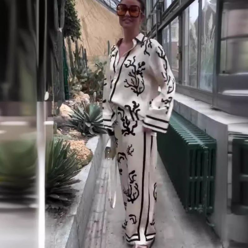 Abbigliamento da donna autunno nuova moda donna stampato top larghi pantaloni casual abito a due pezzi_voghion.com