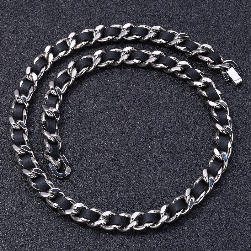 Herrenschmuck Trendy Hip Hop Style Geflochtenes Lederarmband aus Titanstahl Nischendesign High-End-Schmuck_voghion.com
