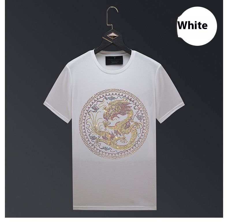 Hot drilling short sleeved fashion trend Chinese Loong spirit boy with large mercerized cotton t-shirt men's summer_voghion.com