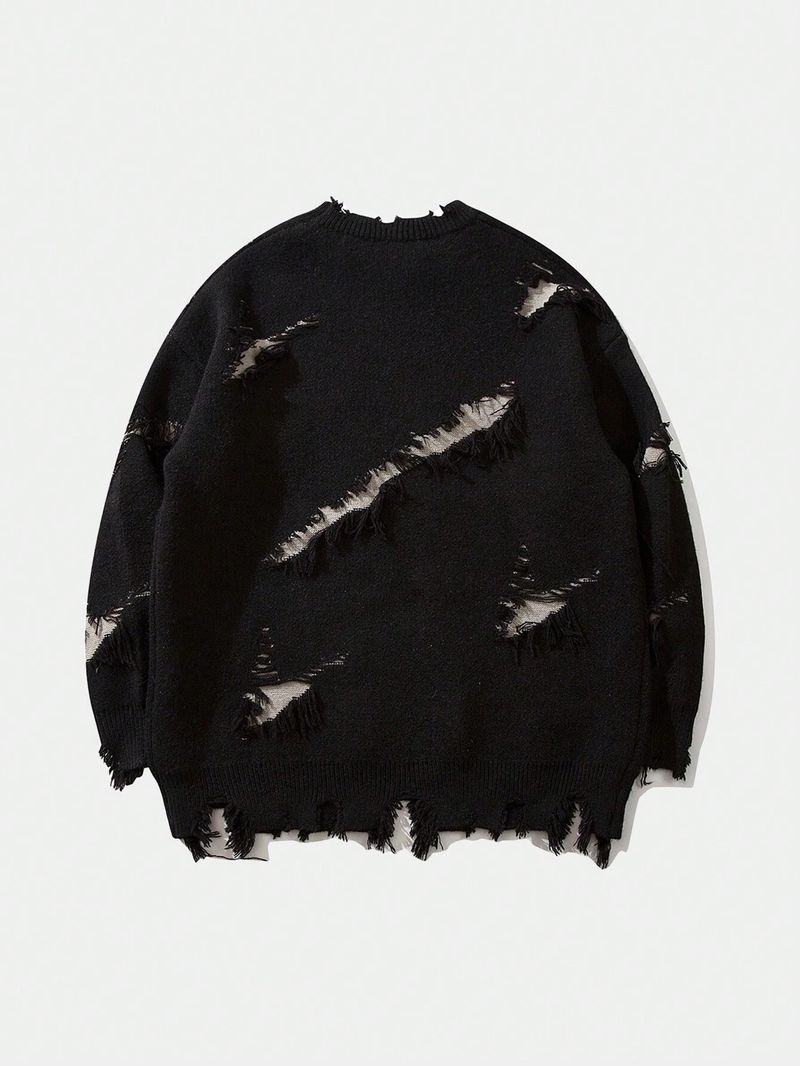 Unisex Distressed Letter Graphic Sweater – Oversized Dark Aesthetic Pullover For Streetwear & Grunge Fashion (Black/Grey/Cream, M-Xl)_voghion.com