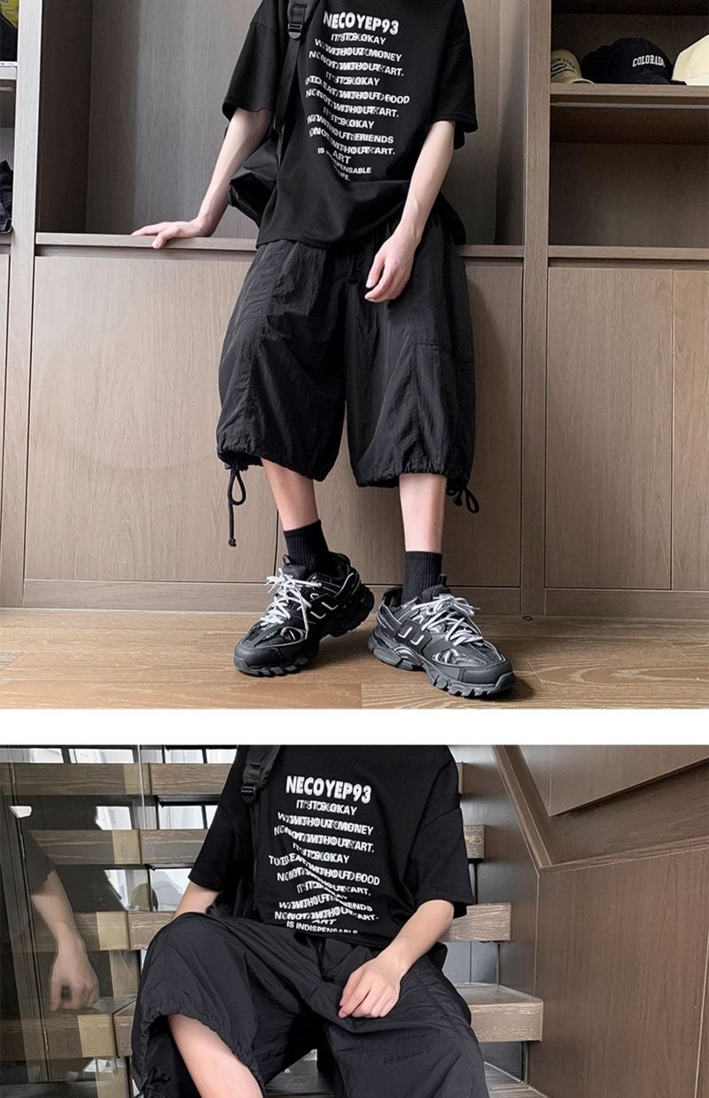 Yamamoto Style Dark Seven Part Men's Summer Ice Silk Quick Drying Work American Functional Wide Leg Paratrooper Pants_voghion.com