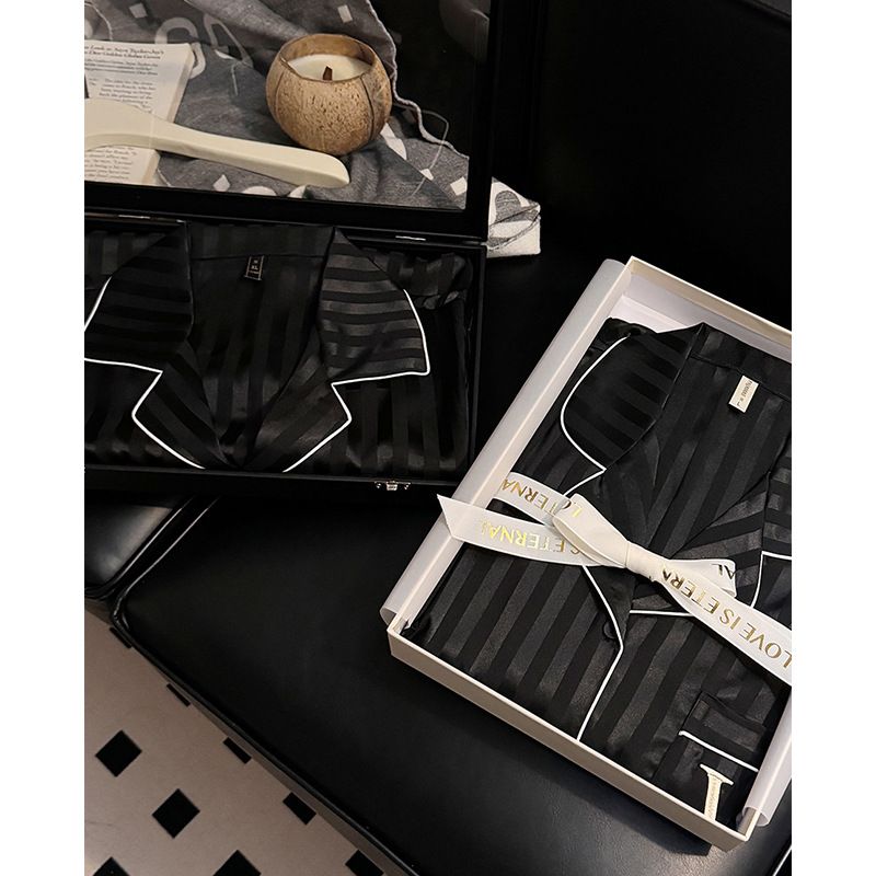 Pigiama unisex traspirante casual da coppia con scollo a V per autunno e inverno, completi a maniche lunghe in seta ghiacciata di alta qualità, possono essere indossati come vestiti da casa_voghion.com