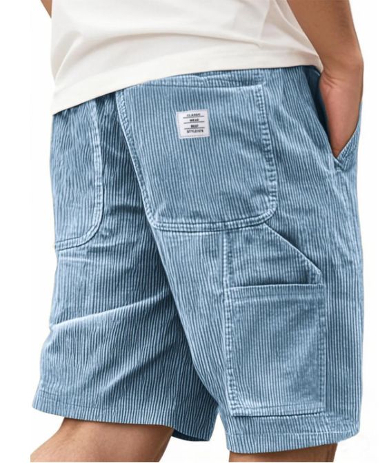 Cargo-Shorts aus Vintage-Cord für Herren mit mehreren Taschen und gesticktem Logo – bequeme und stylische Arbeitsshorts für den Sommer_voghion.com