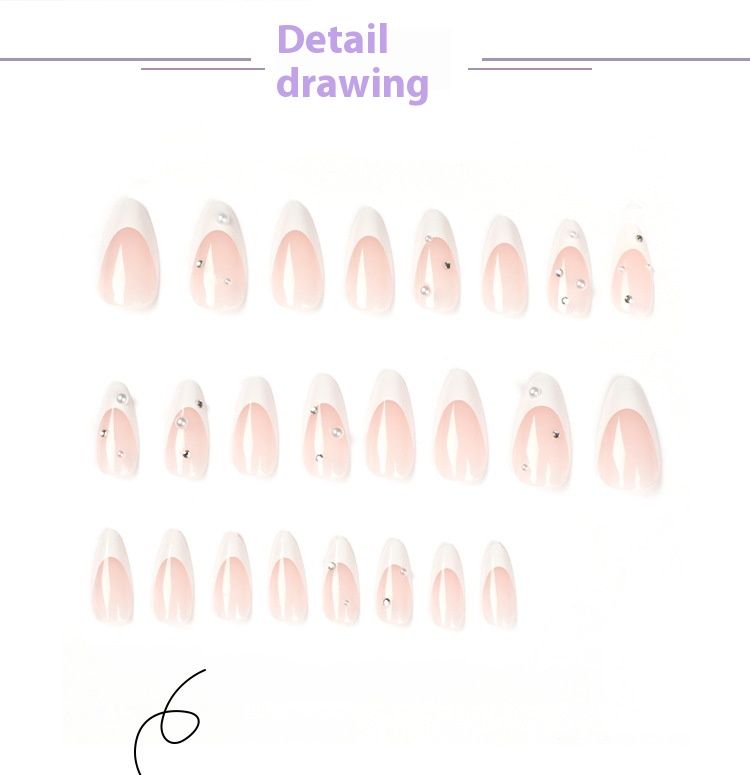 Tragen Sie weißen French-Nagellack mit Strasssteinen und Perlen-Nagel-Patches. Abnehmbare Nagel-Patches_voghion.com