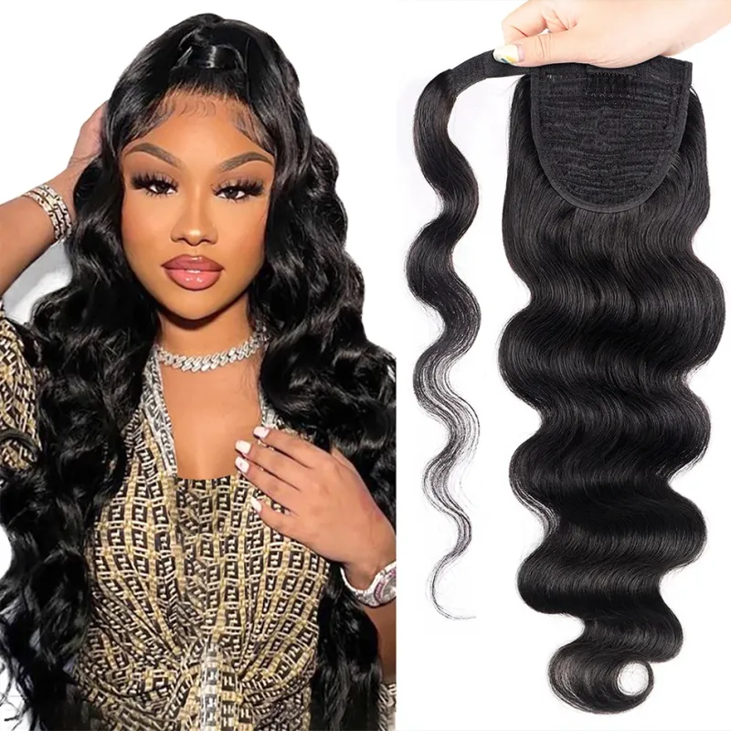 Kinky Curly Pferdeschwanz Echthaar Extensions Remy Haar_voghion.com