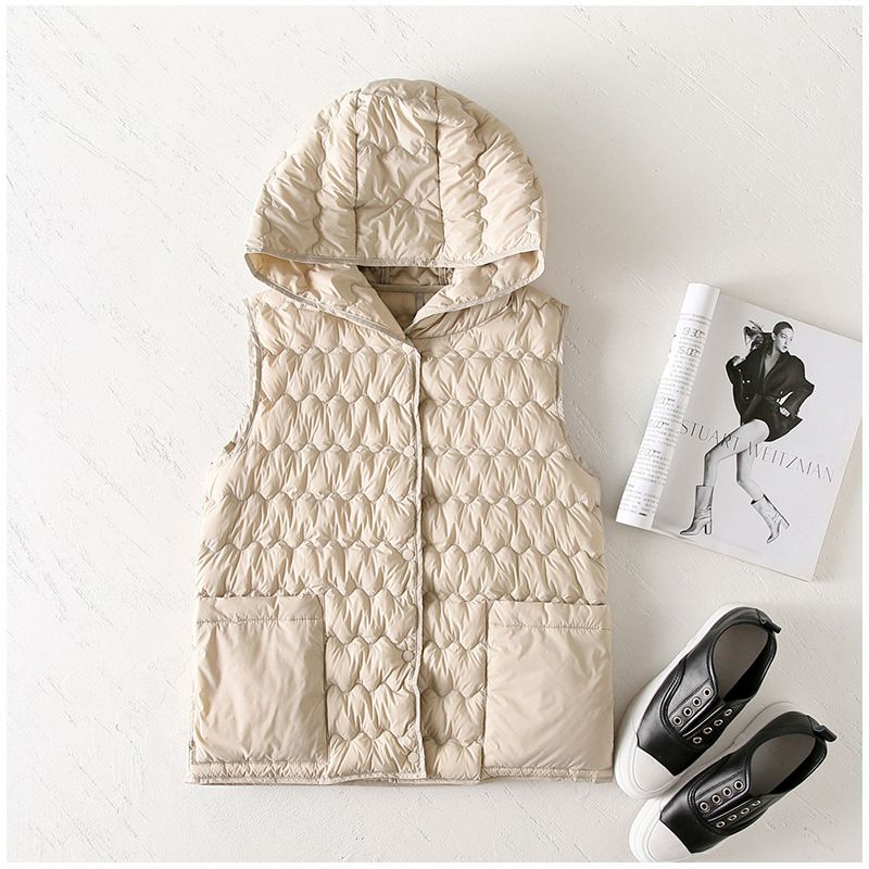 Giacca gilet casual calda e leggera con cappuccio in cotone da donna_voghion.com
