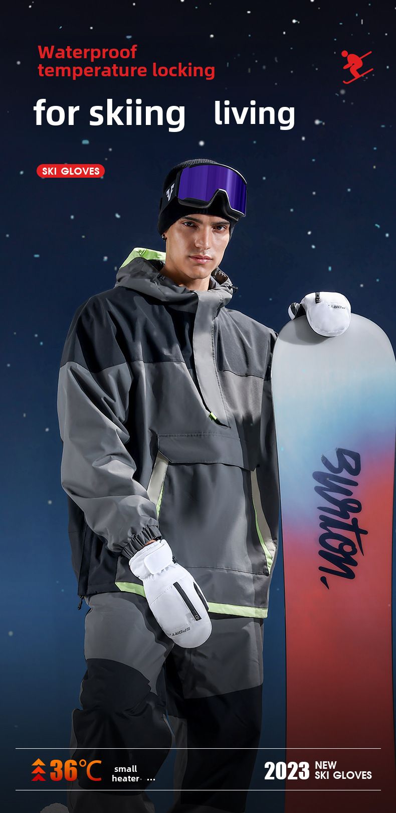 Gants chauds imperméables coupe-vent pour écran tactile de ski, snowboard, sports de plein air, cyclisme_voghion.com