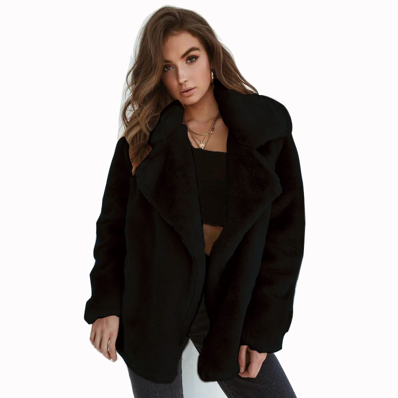 Women's Clothing Autumn and Winter Jacket Sexy Plush Lapel Slim Jacket_voghion.com