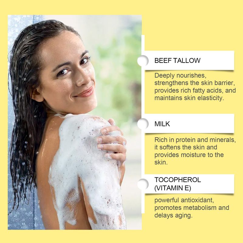 Savon au suif au goût de lait, hydratant, hydratant, nettoyant, bain, savon de bain, peau délicate_voghion.com