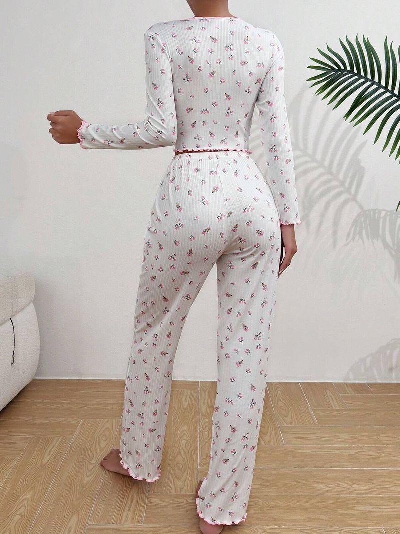 Underwear Home Clothes Casual Printed Trousers Long Sleeveswearable Women's Pajamas Two Piece Set_voghion.com
