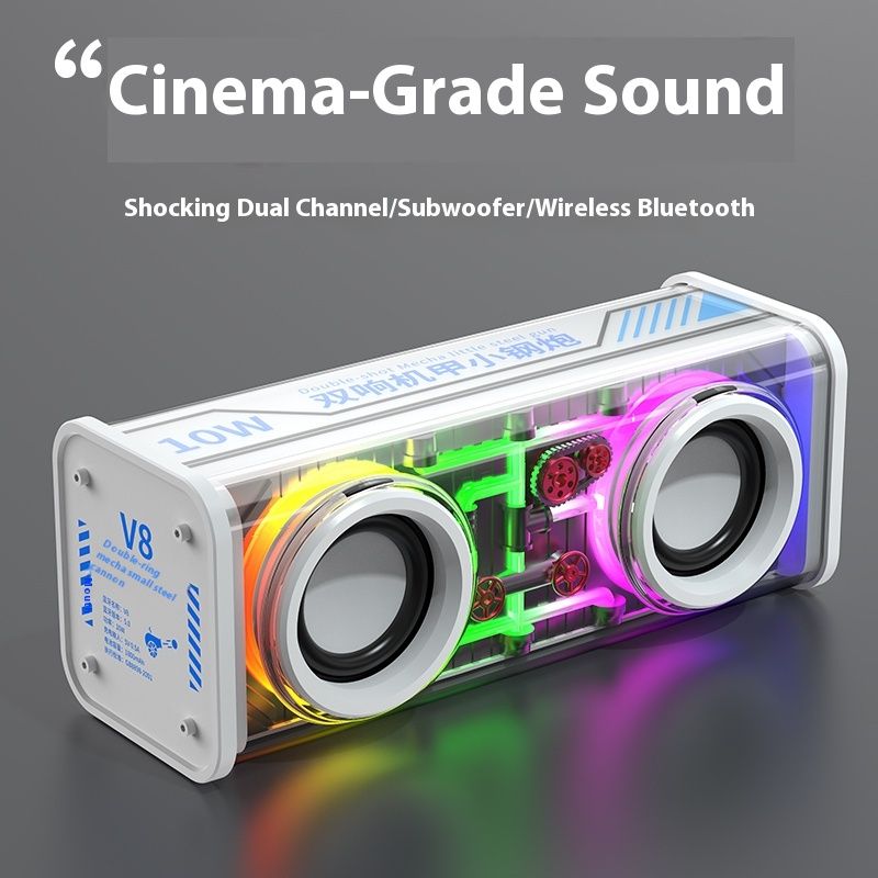 Advanced V88 Internet Celebrity Transparent Mech Cyberpunk Dual Speaker Large Desktop Audio Bluetooth_voghion.com