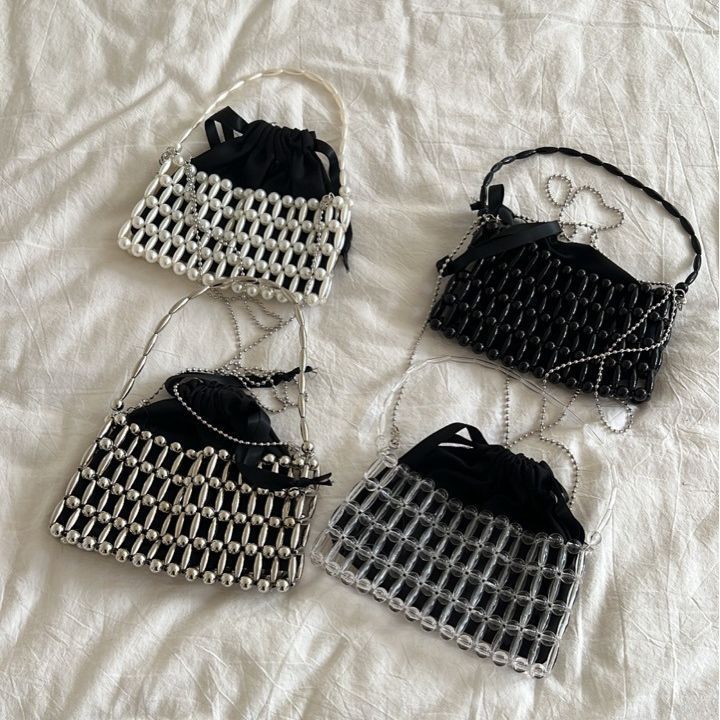 Borsa a tracolla coreana con perline di perle, design di nicchia da donna, con etichetta Brick, 2023_voghion.com