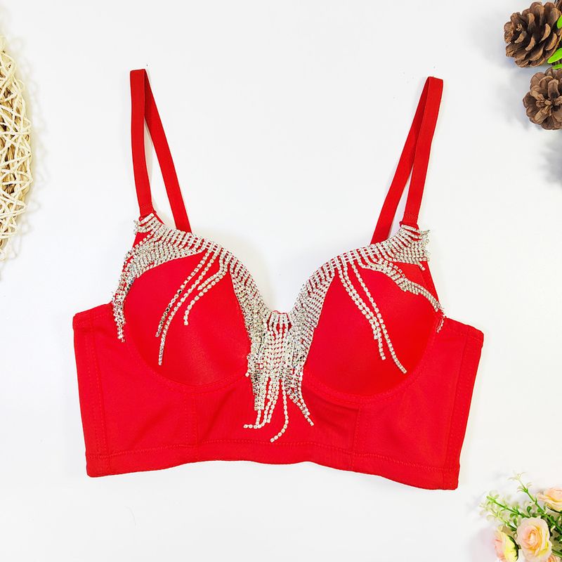 European and American cross-border source factory flash diamond tassel beaded tube top outer wear short nightclub Carnival bra_voghion.com