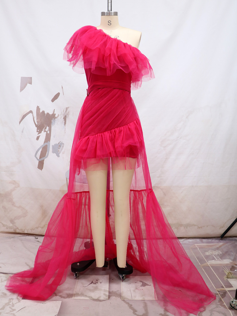 Damenmode Gaze Trailing Bankett Partykleid Kleid zweiteiliges Set_voghion.com