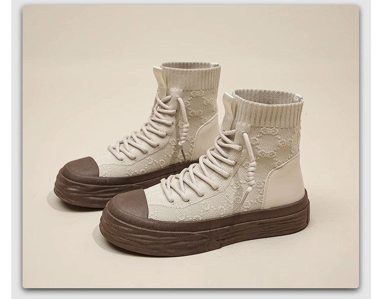 Botas con calcetines elásticos para mujer, zapatos altos transpirables de otoño 2023, botas Martin transpirables de punto elevado con suela gruesa, botas cortas finas y delgadas_voghion.com