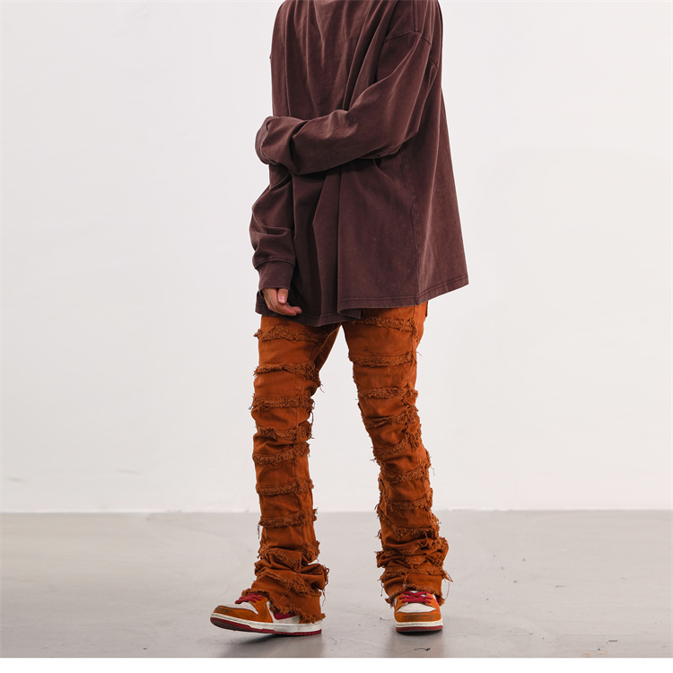 Men's  and womenCross-border washed jeans for  in spring and autumn American retro raw edge design loose straight wide-leg floor mopping pants_voghion.com