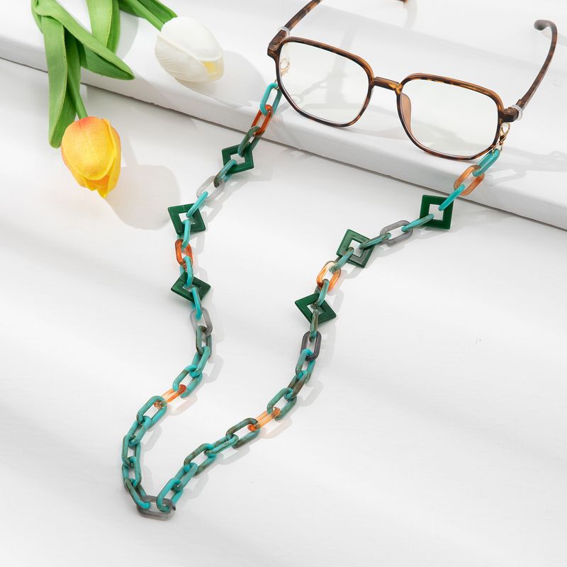 Fashionable Trendy Colorful Mixed Color Glasses Geometric Ring Buckle Hanging Chain Acrylic Resin_voghion.com