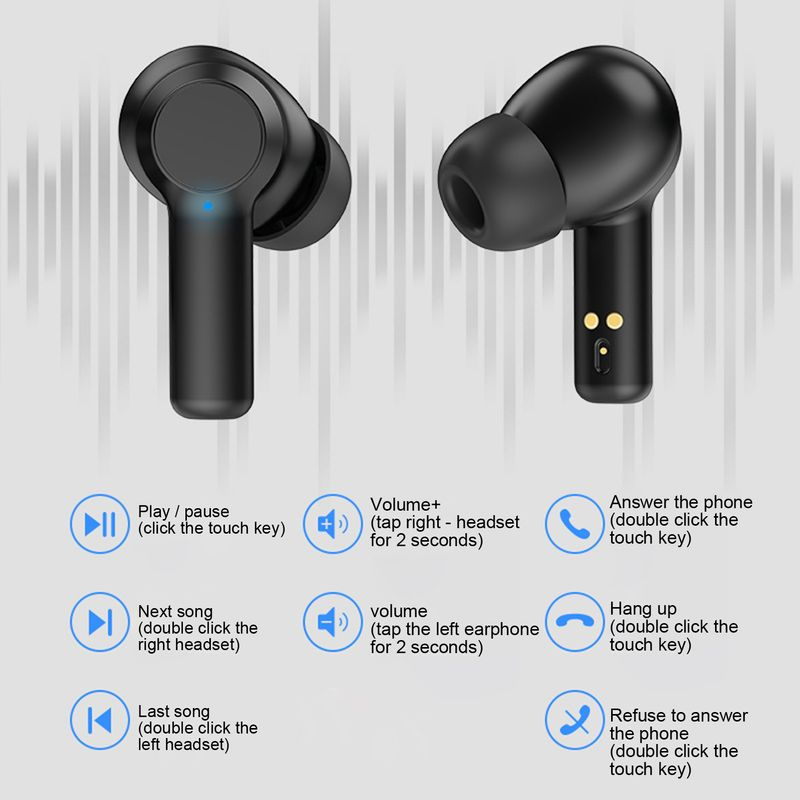 W20 Kablosuz Kulaklık Gürültü Azaltma Bluetooth uyumlu 5.0 Stereo Spor Mini Kulak Içi Kulaklıklar Cep Telefonu için_voghion.com