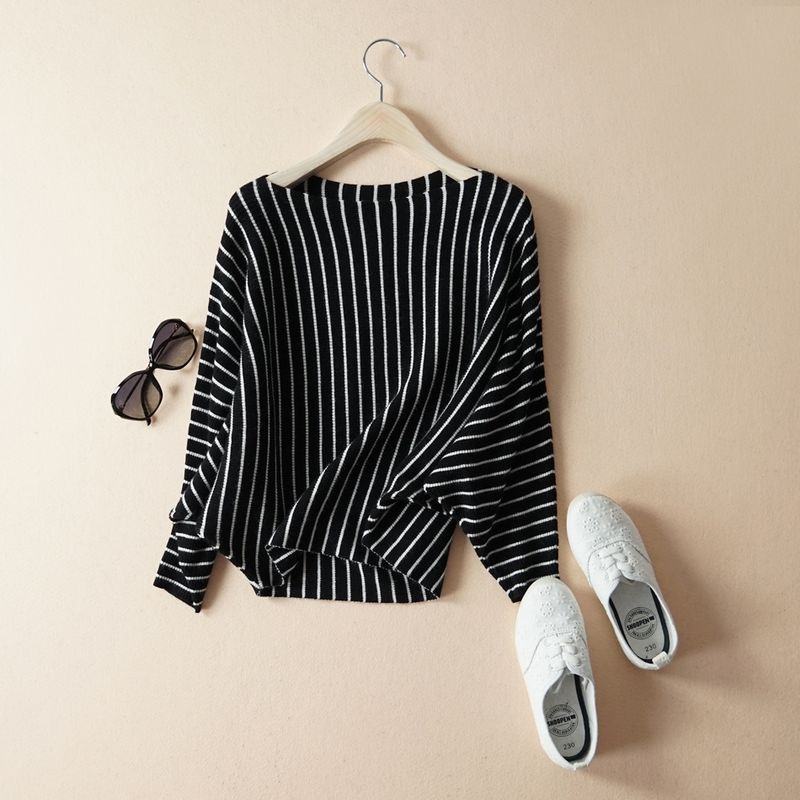 ragazza Autunno Inverno Nuovo Maglione a pipistrello a righe verticali da donna Top DJ-9990 Moda_voghion.com