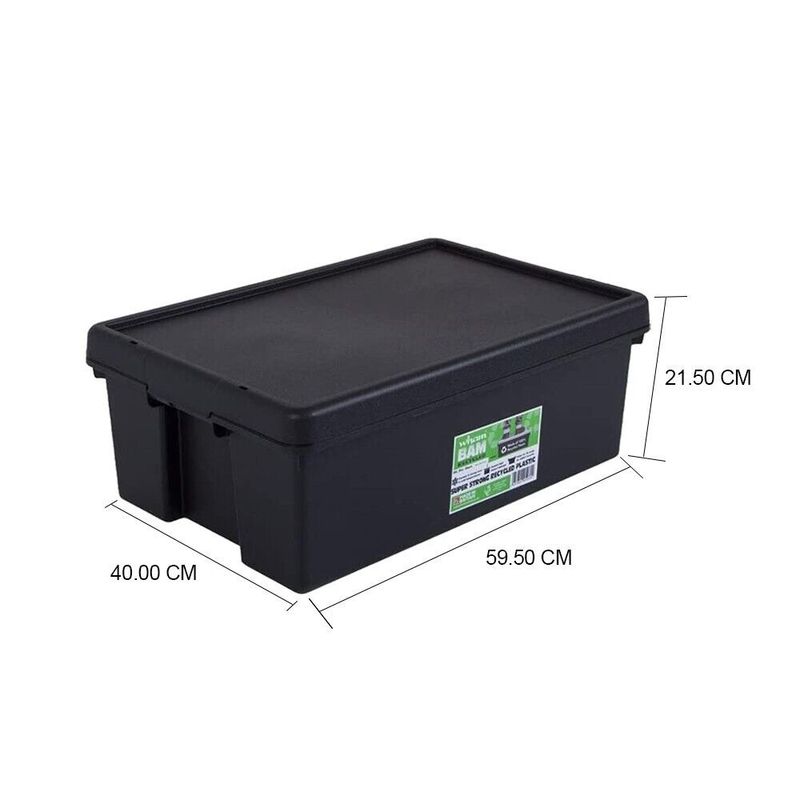 24L/36L/45L/62L/92L Heavy Duty Recycled Plastic Stackable Storage Box Lids Black_voghion.com