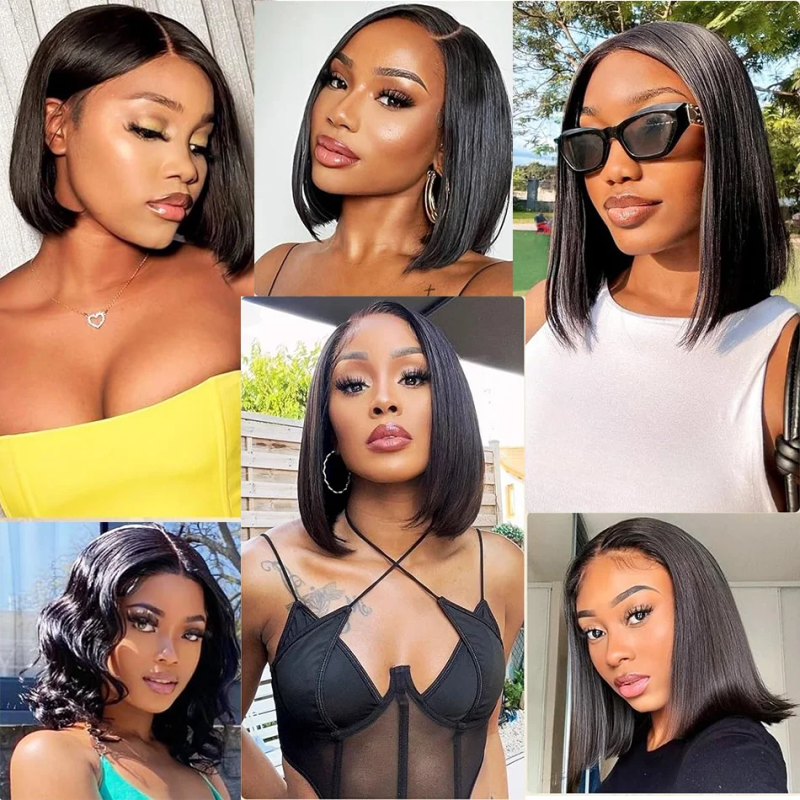 Knachräi Riicht Bob Perück Lace Front Mënschlech Hoerverschluss 4x4 Kuerz Bob Perück 13x4 HD Lace Frontal Perück 200%_voghion.com