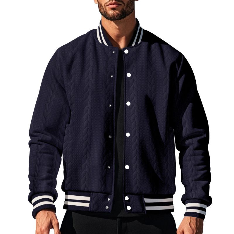 Suitable For All Seasons 2025 Spring And Autumn New Jacquard Button Design Casual Solid Color Men's Cardigan Baseball Jacket_voghion.com