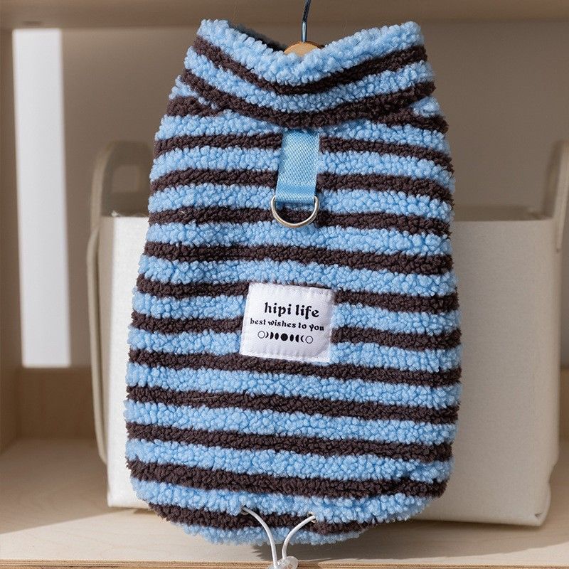 25 nuovi graziosi vestiti a righe per cuccioli, giacca in pile a due zampe, abbigliamento caldo per animali domestici con guinzaglio, autunno inverno_voghion.com