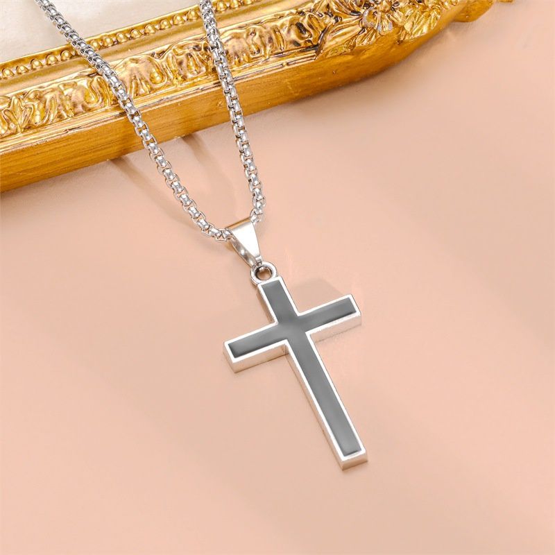Collar con brújula cruzada de acero de titanio para hombre, accesorios de hip hop_voghion.com