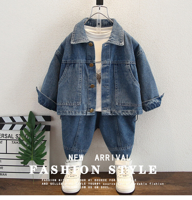 Ensemble en denim pour garçons, pour printemps et automne 2023, nouvel ensemble deux pièces cool et explosif de rue pour enfants, petits et_voghion.com