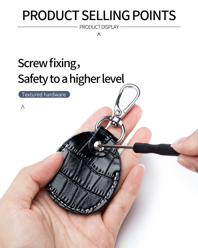 Genuine Leather Simple Creative Mini Access Card Holder Access Keychain Integrated Small Rectangular Teardrop Shaped Protective Cover_voghion.com