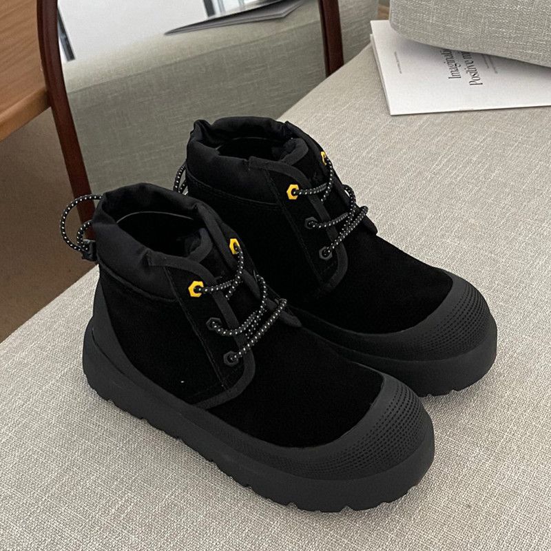 Sangpo Village Schneestiefel aus Schaffell, integriert, warm, für den Außenbereich, hohe Woll-Slipper für Damen, faule Schuhe_voghion.com