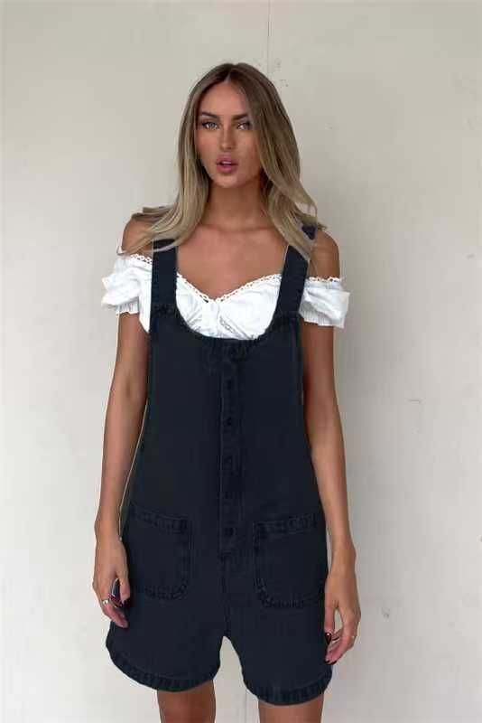 Vêtements pour femmes Salopettes pour dames Salopettes une pièce slim droites Shorts en jean pour femmes_voghion.com