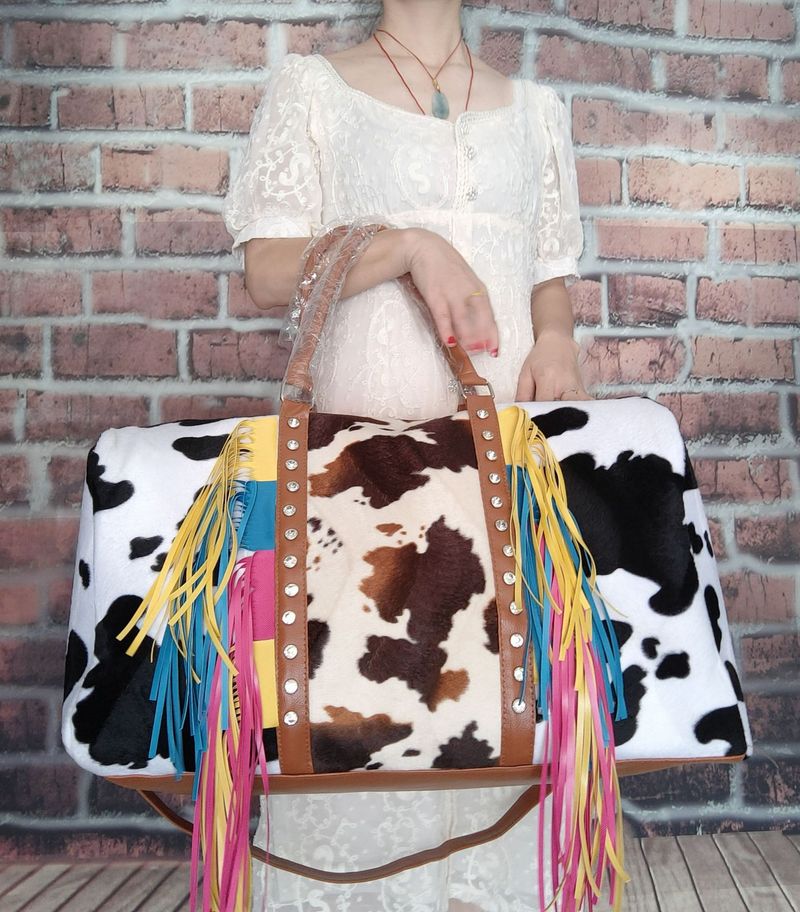 Cow Travel Bag New Product Cross Border Retro Hanging Beard Luggage Bag Tassel Travel Bag_voghion.com
