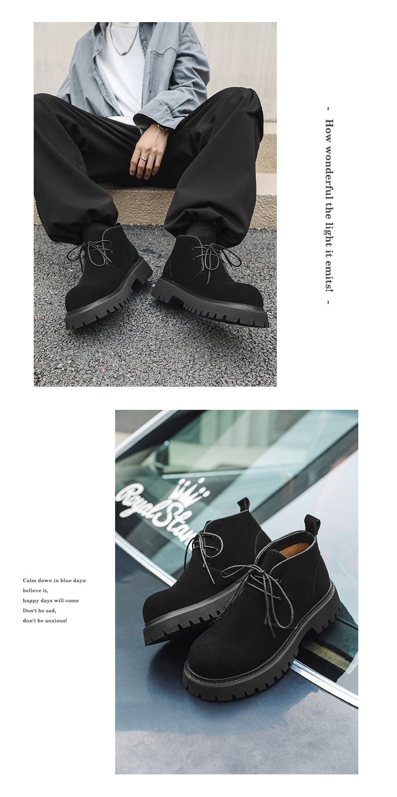 Martin-Stiefel mit dicker Sohle und großem Kopf, Retro-Stiefel mit niedrigem Schaft_voghion.com