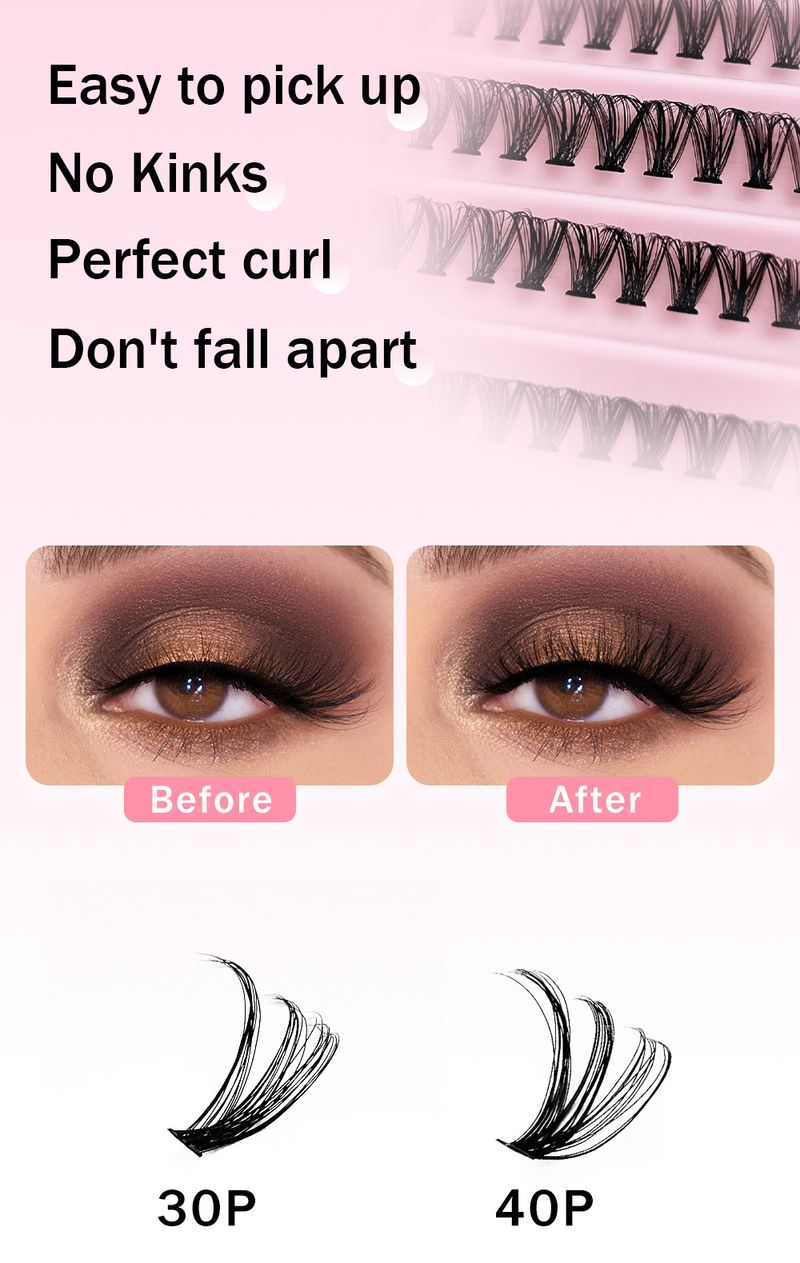 False Eyelash Glue Tweezers 40P Section Mixed Single Cluster 30P Hot Melt Hair Eyelash set_voghion.com